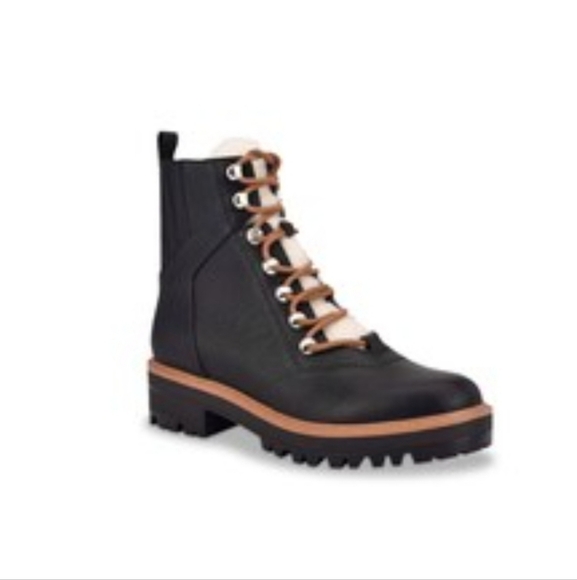 Indigo Rd Iririe combat boot black faux shearing lace up with side zip 10M - Picture 4 of 11